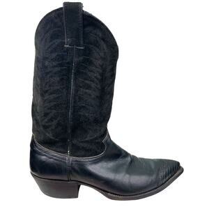 Vintage Justin Black Leather Suede Western Cowboy Boot Size US 9.5 D
